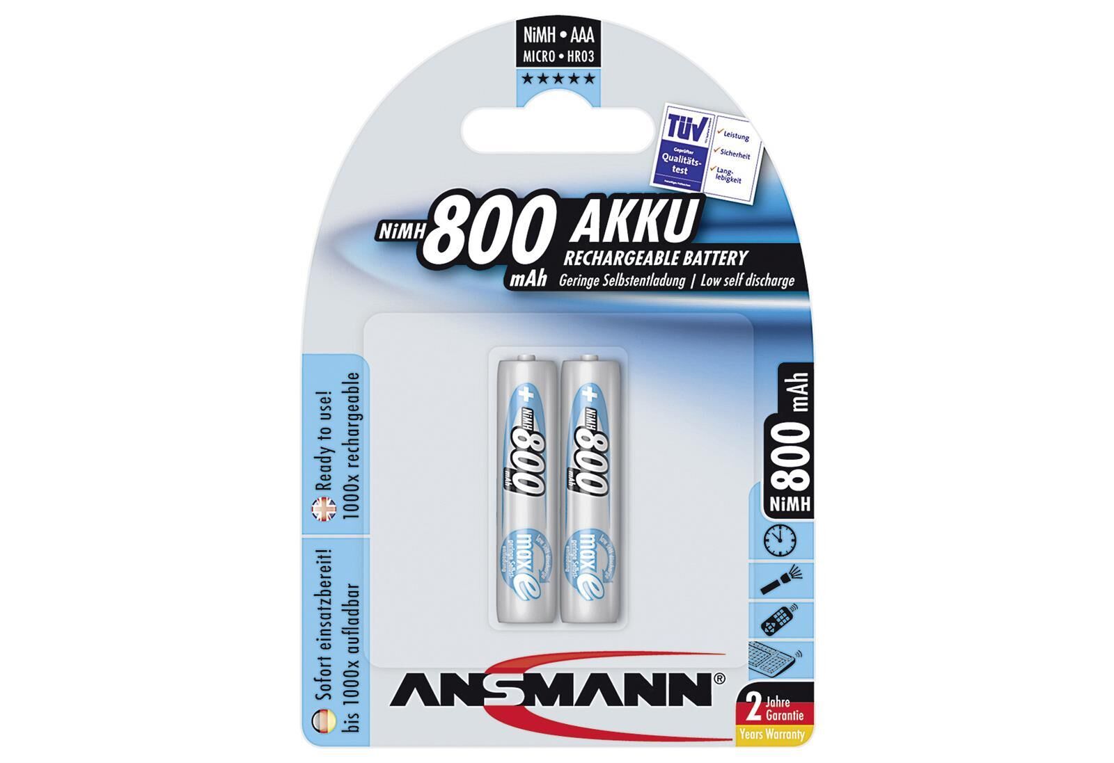 ANSMANN Akku MaxE 2 x Micro 0,8 Ah Blister
