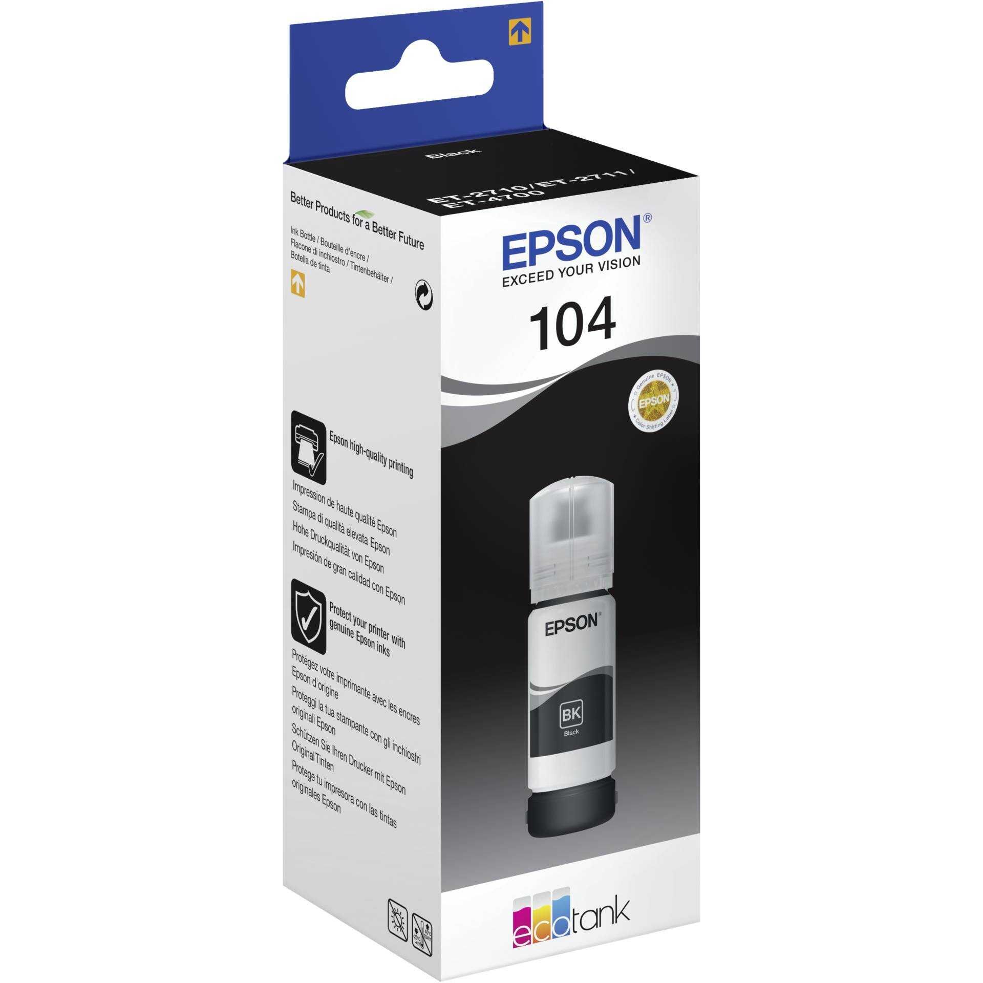 Epson EcoTank 104 - 70 ml - Schwarz - Original - Tintenbehälter - für EcoTank ET-2710, 2711, 2712, 2714, 2715, 2720, 2721, 2726, 4700, 4750