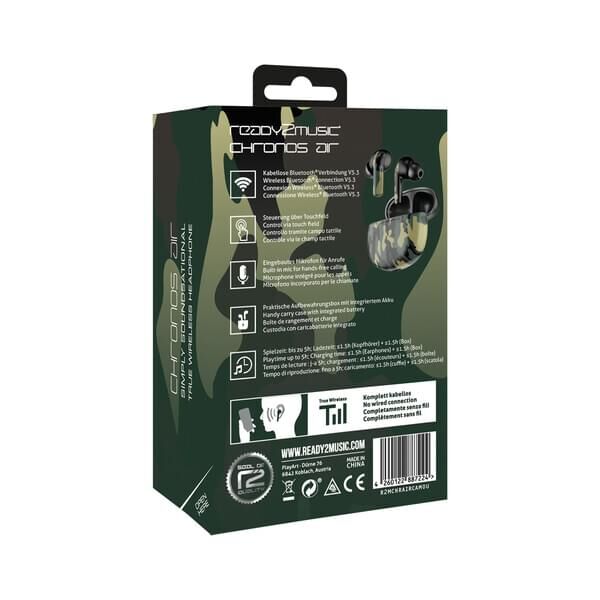 ready2music Chronos Air green camouflage True-Wireless In-Ear Kopfhörer mit Bluetooth und Freisprechfunktion