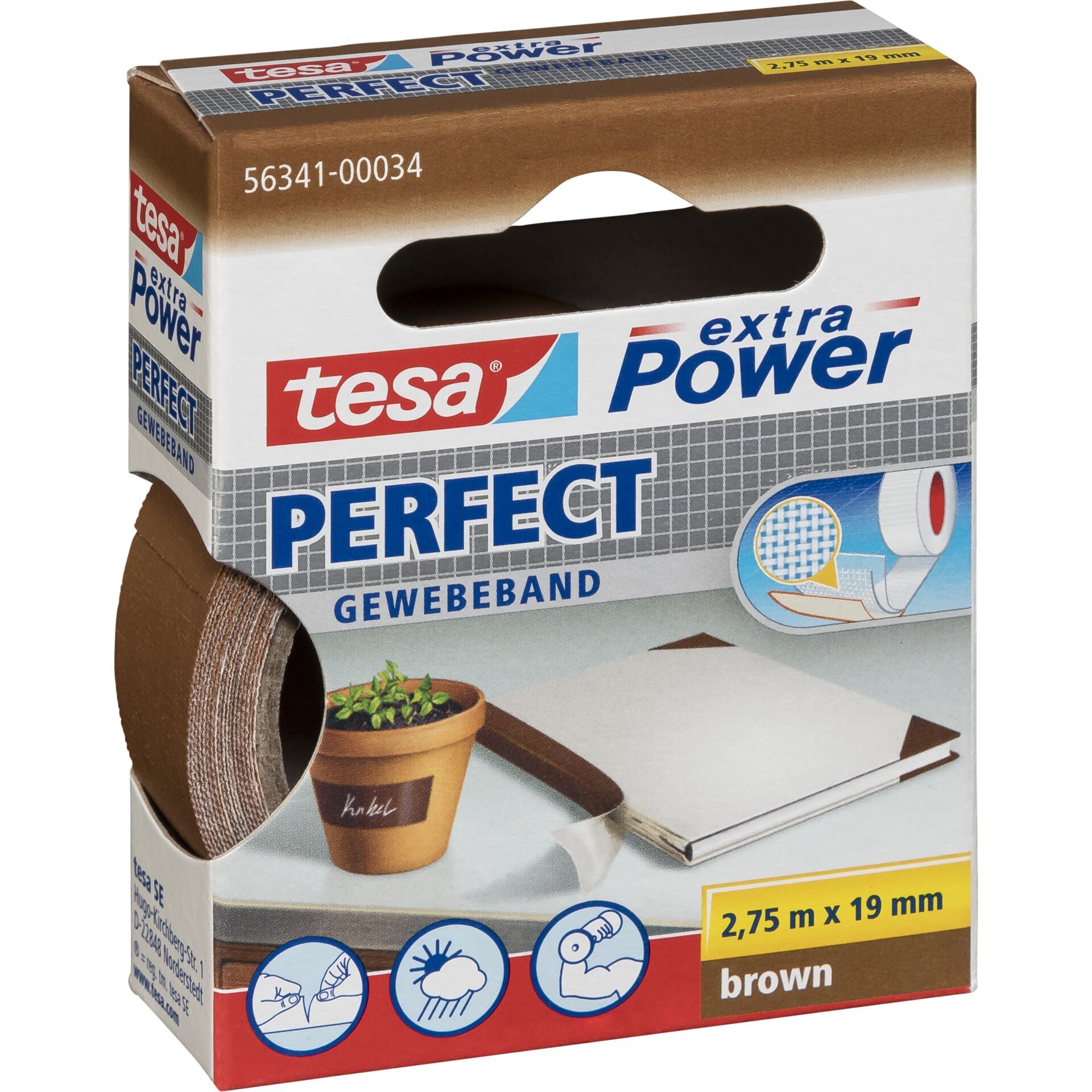 Tesa Gewebekleb. 2,75m x 19mm extra Power braun Perfekt 56341