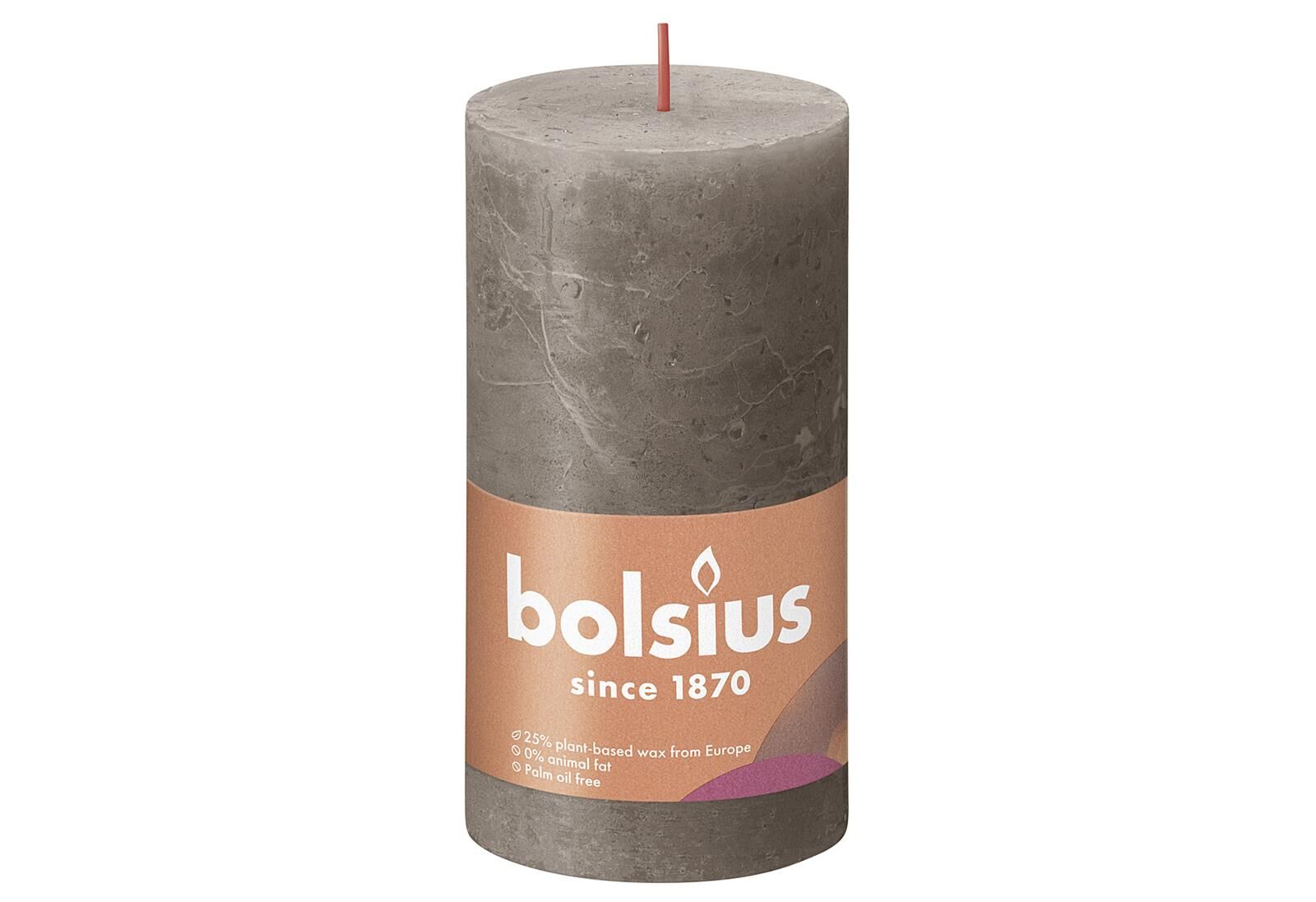 BOLSIUS Stumpenkerze Rustiko Shine 13x7cm rustikales Taupe