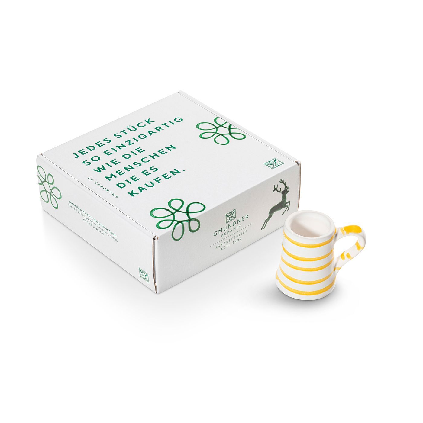Gmundner Keramik Gelbgeflammt, Stamperl (H: 5,5 cm)