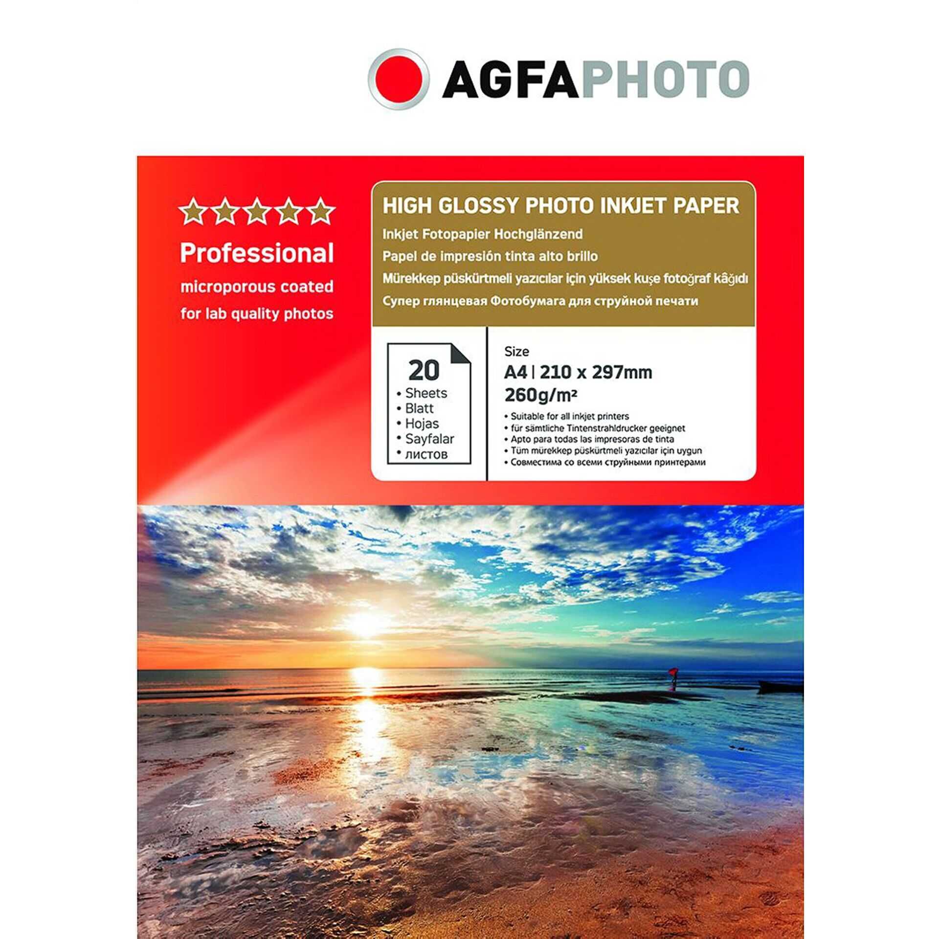 AgfaPhoto - Hochglänzend - mikroporös - A4 (210 x 297 mm) - 260 g/m² - 20 Blatt Karton