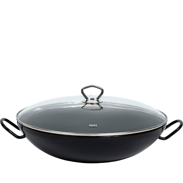 Riess Wok mit Glasdeckel Ø36cm 4L Schwarz Emaille