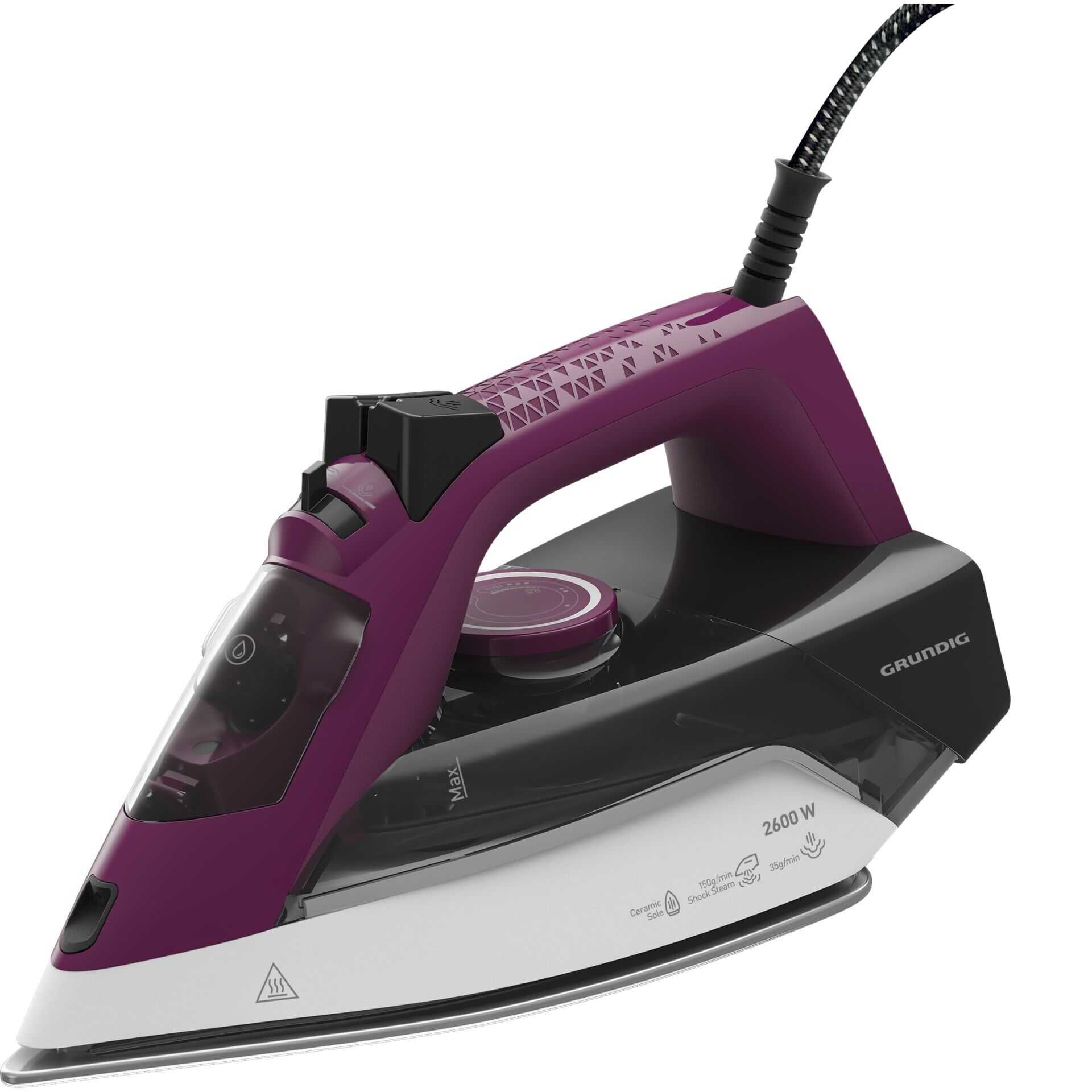 Grundig SI 6850 - Dampfbügeleisen mit automatischer Abschaltung - Grundplatte: Keramik - 2600 W - Weiß/Violett/Grau
