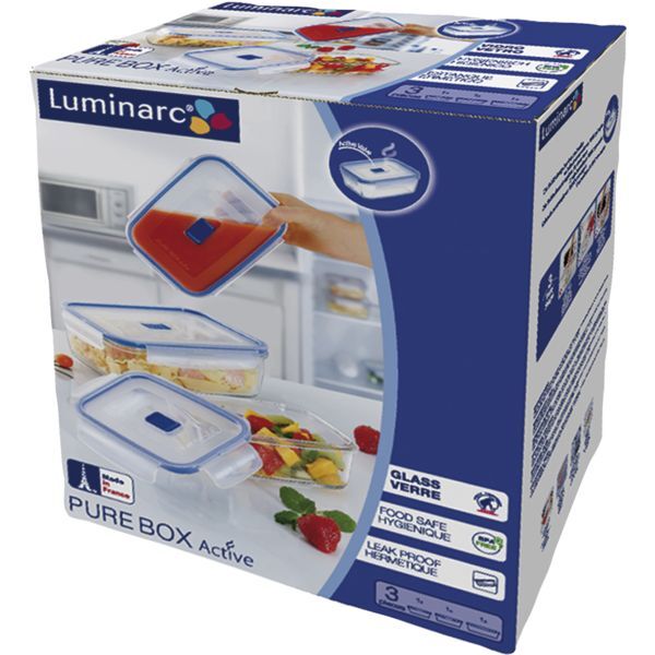 LUMINARC Pure Box Vorratsdose rechteckig, mit Deckel, 3-tlg.