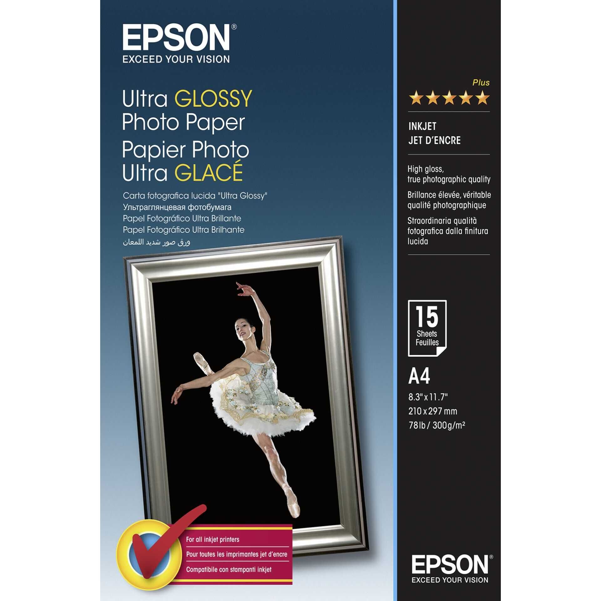 Epson Ultra Glossy Photo Paper - Glänzend - A4 (210 x 297 mm) 15 Blatt Fotopapier - für EcoTank ET-2710, 2711, 2712, 2714, 2715, 2720, 2721, 2726, 2750, 2751, 2756, 4700, 4750