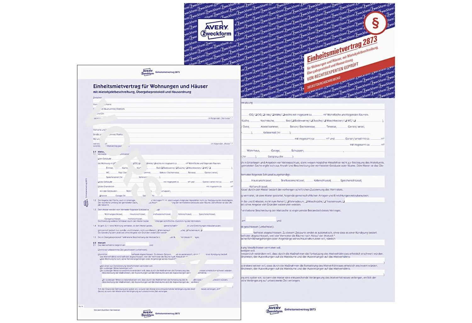 AVERY ZWECKFORM Einheitsmietvertrag 2873 A4, 4-fach