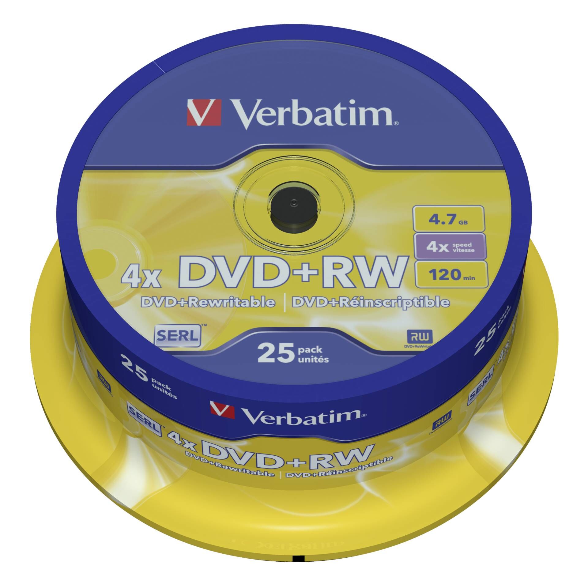 Verbatim - 25 x DVD+RW - 4.7 GB 4x - mattsilber - Spindel