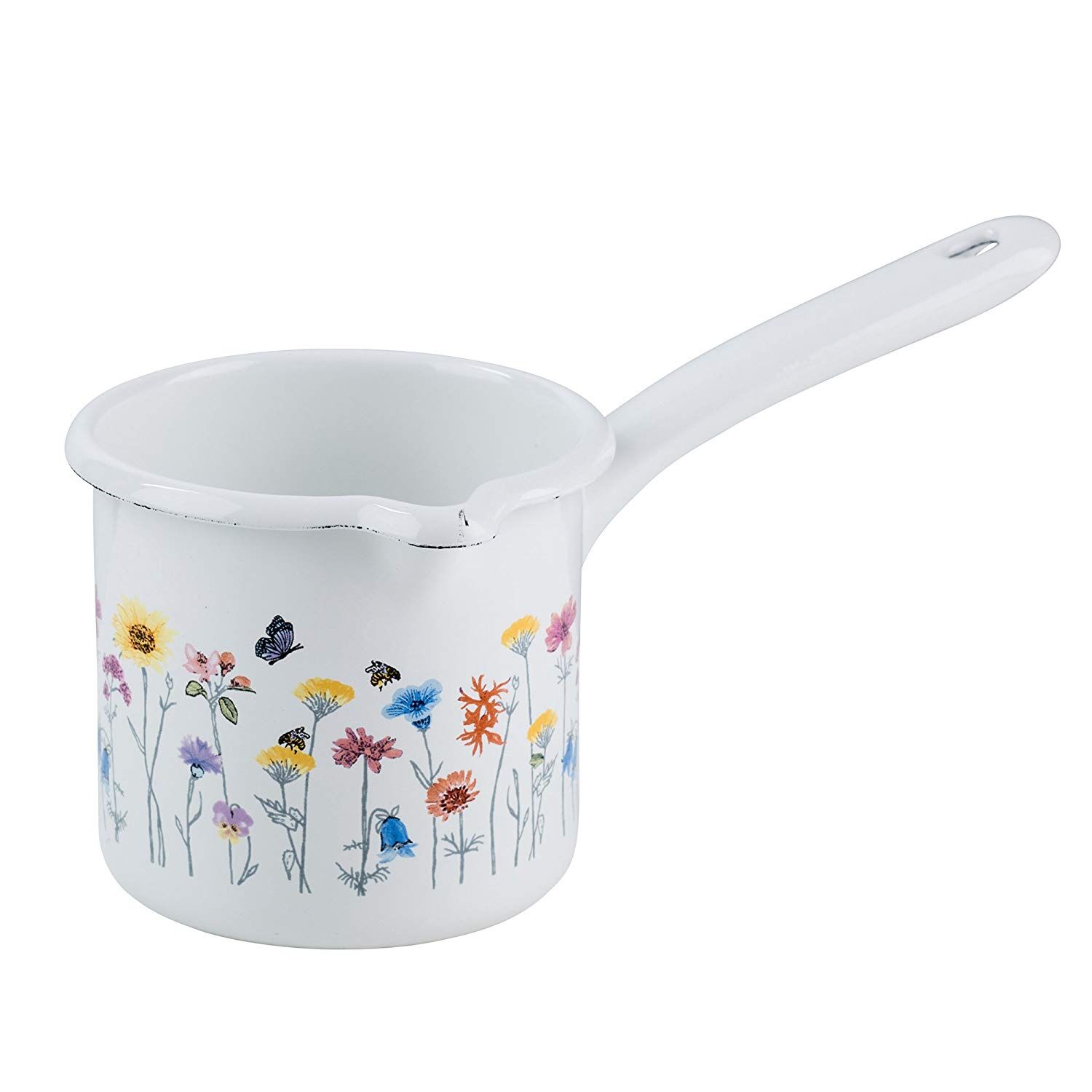 Riess Schnabeltopf Flora mit Stiel Ø10cm 0,75 Liter  Emaille Country Induktion