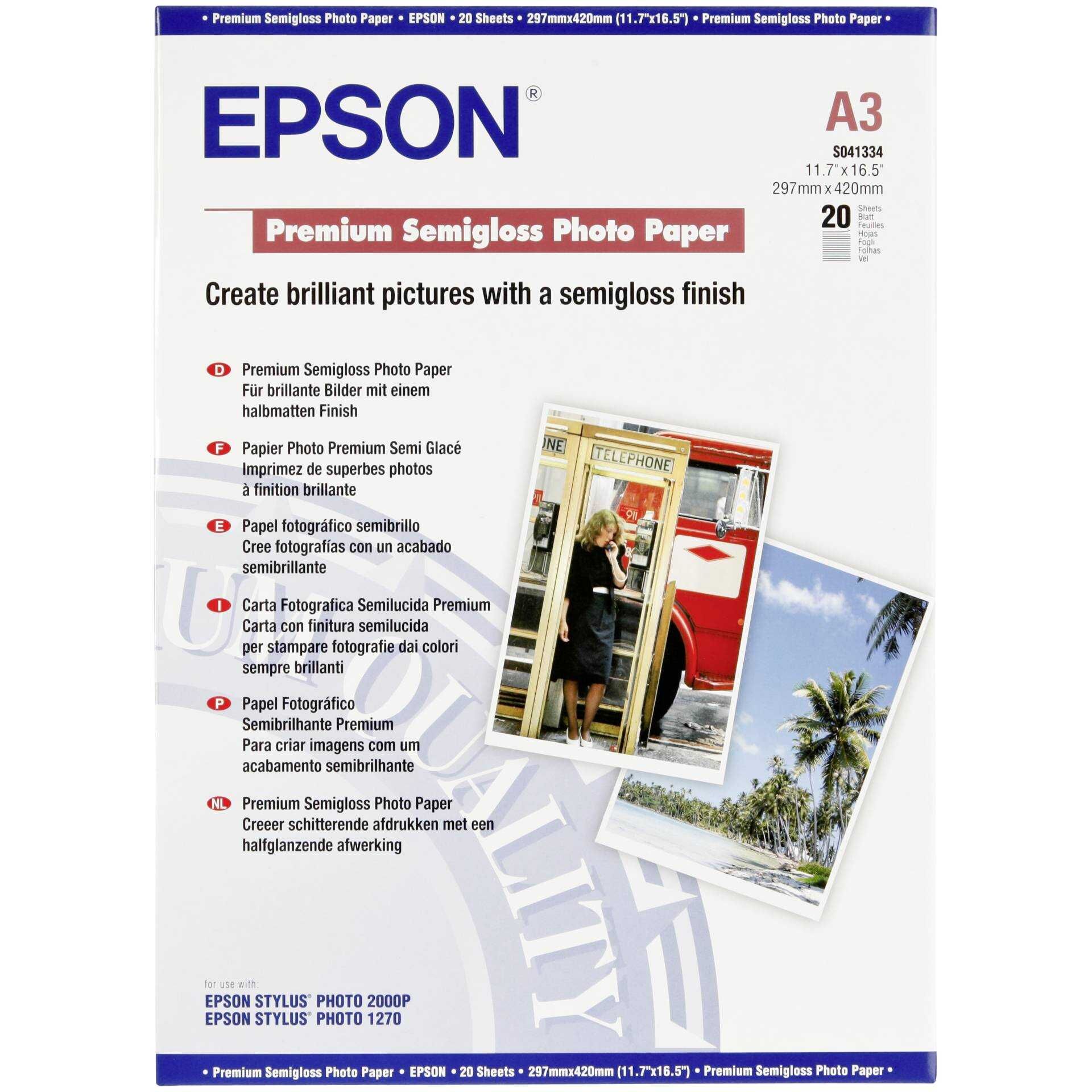 Epson Premium - Halbglänzend - A3 (297 x 420 mm) - 251 g/m² - 20 Blatt Fotopapier - für Expression Photo XP-970; SureColor SC-P7500, P900, T3100, T3405, T5100, T5400, T5405