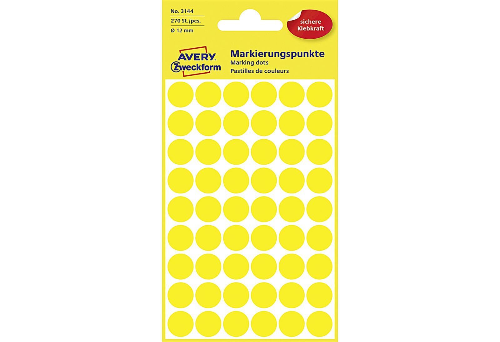AVERY ZWECKFORM Etiketten 3144 Markierungspunkt Ø12mm gelb 270 Stück