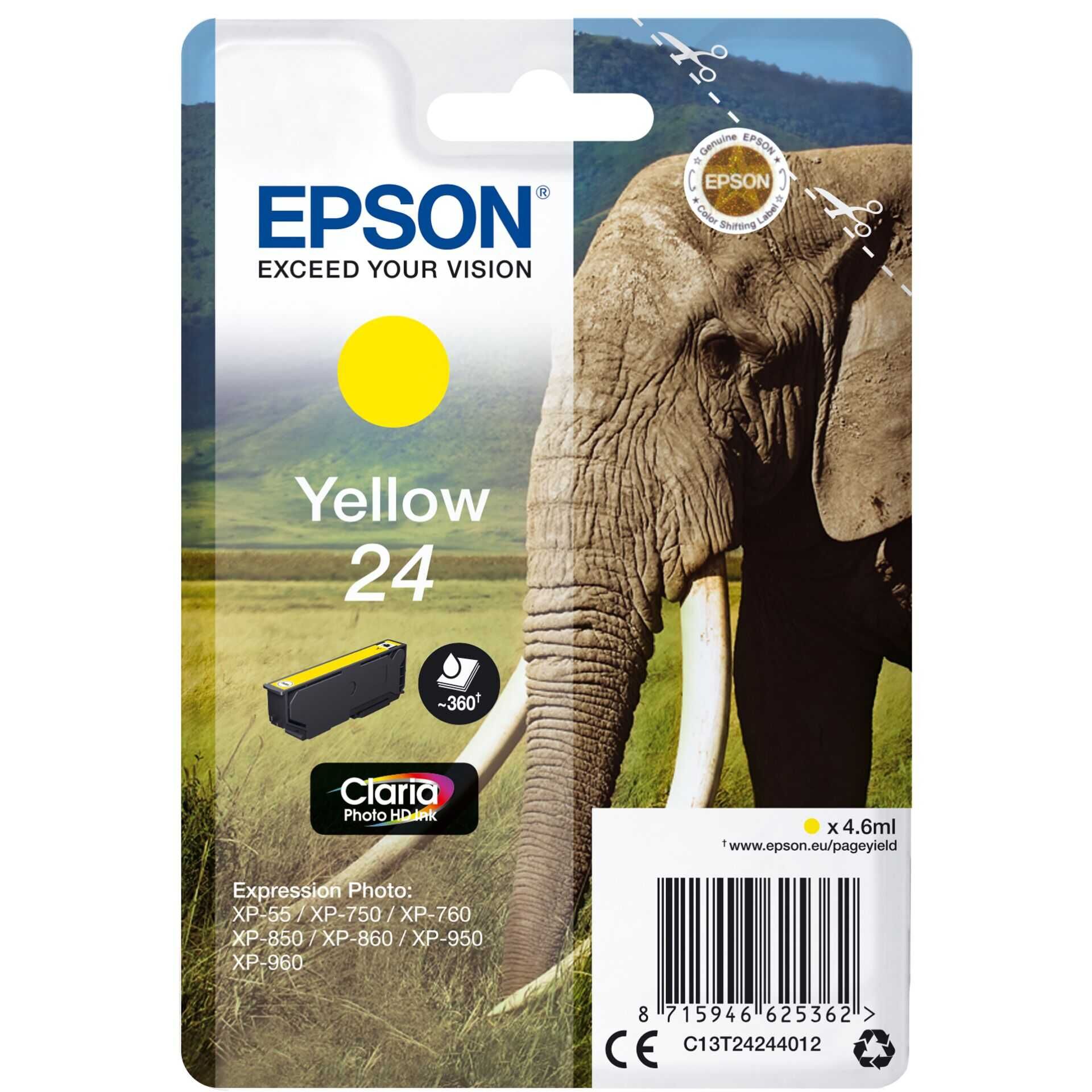 Epson 24 - 4.6 ml - Gelb - original - Tintenpatrone - für Expression Photo XP-55, 750, 760, 850, 860, 950, 960, 970; Expression Premium XP-750, 850
