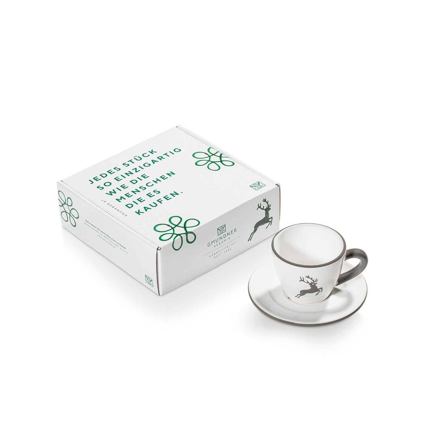 Gmundner Keramik Rubinr. Hirsch  Espresso f.Dich/2tlg.Geschenkk.