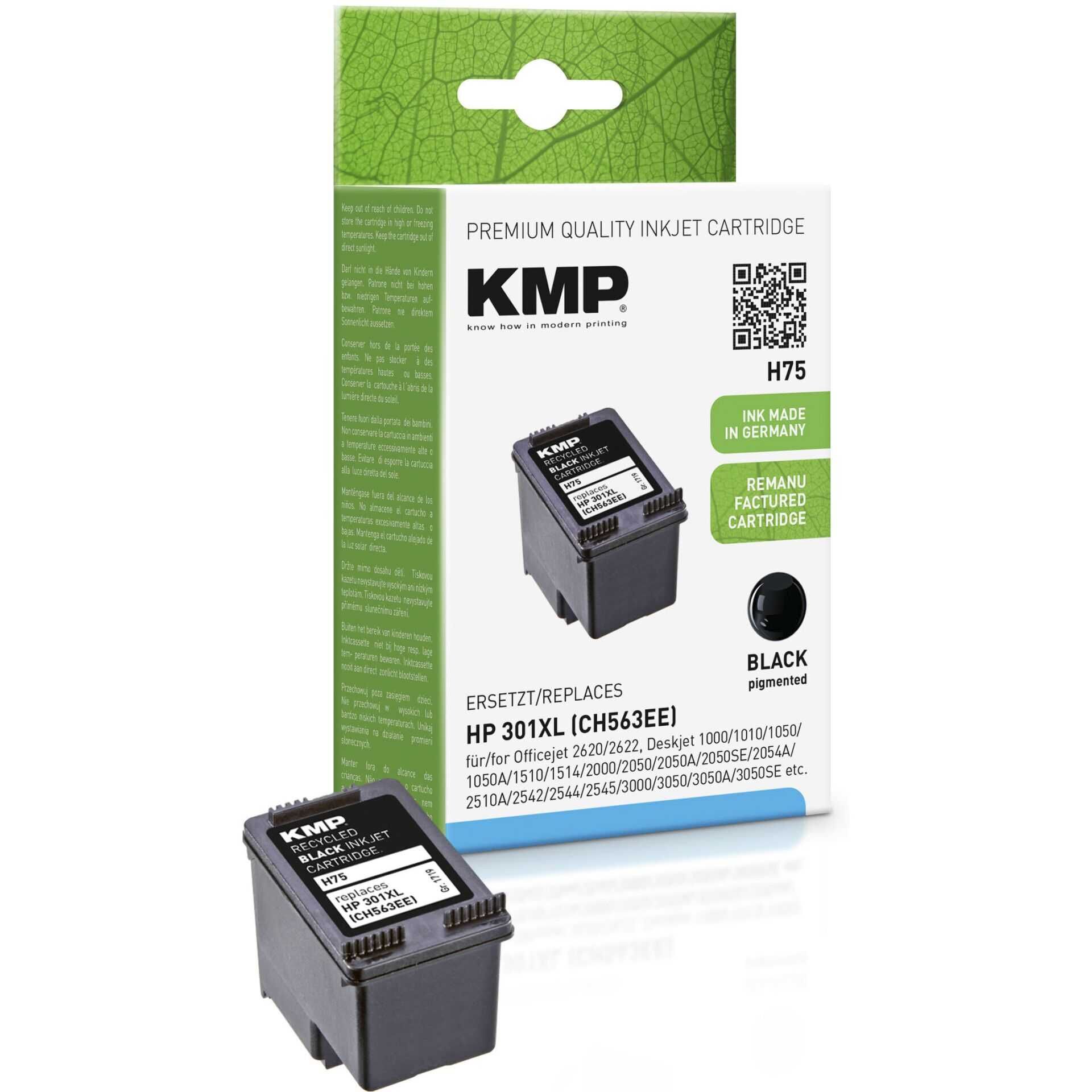 KMP H75 - 8 ml - Schwarz - compatible - Tintenpatrone - für HP Deskjet 15XX, 2050A J510, 2054A J510, 25XX; Envy 45XX, 55XX; Officejet 26XX, 46XX