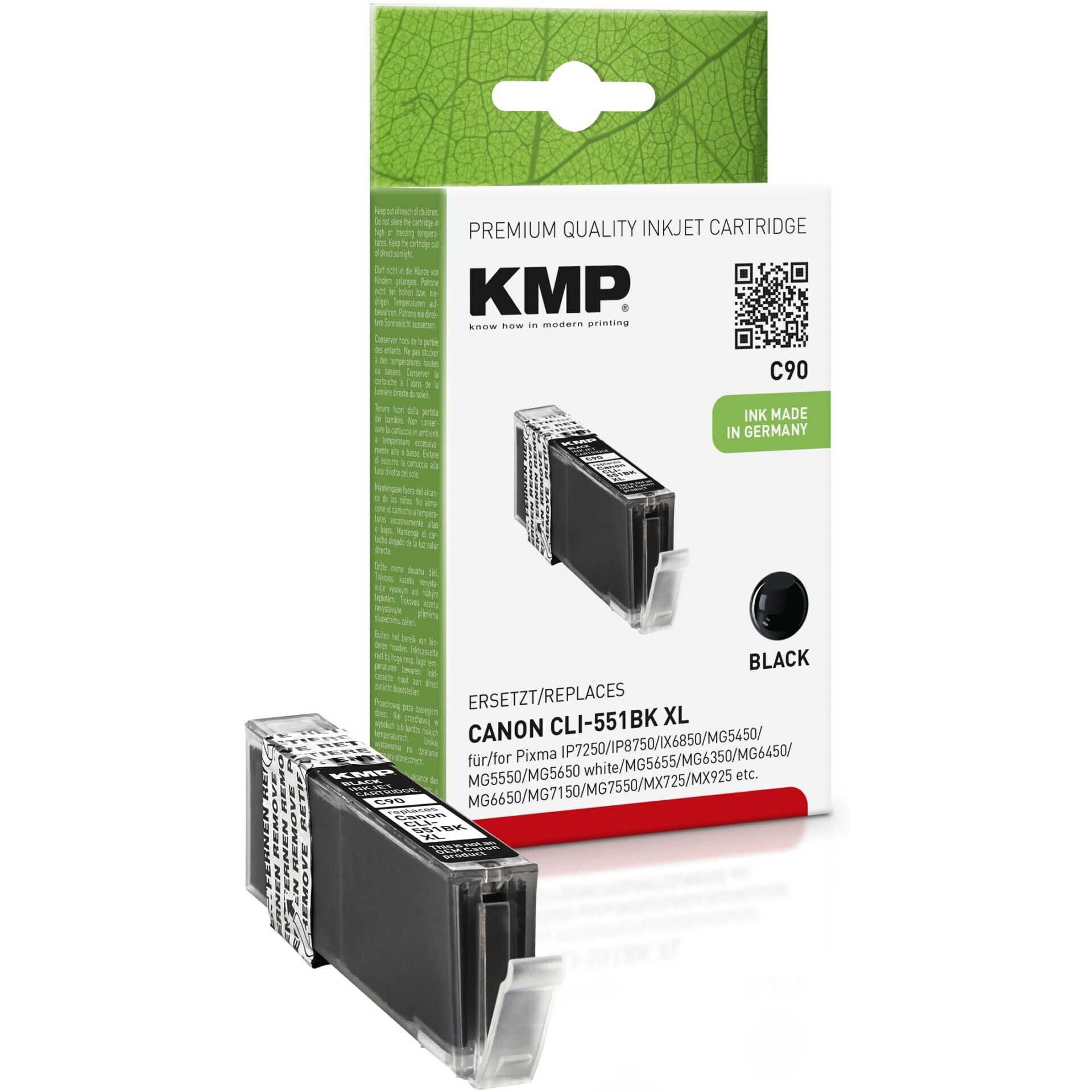KMP C90 - 15 ml - Schwarz - compatible - Tintenpatrone - für Canon PIXMA iP8750, iX6850, MG5550, MG5650, MG5655, MG6450, MG6650, MG7150, MG7550, MX725