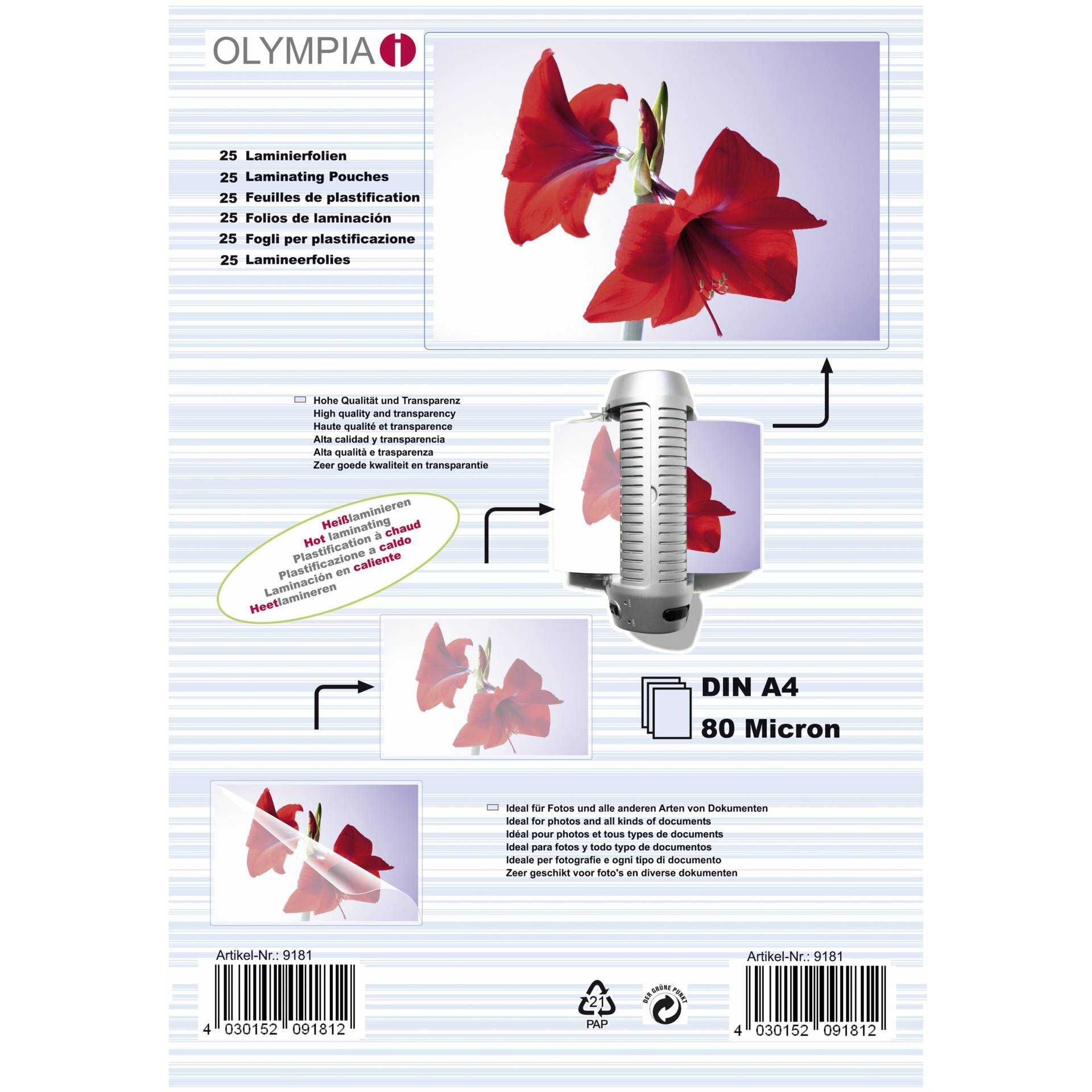 OLYMPIA - 80 Mikron - A4 (210 x 297 mm) 25 Stck. laminiertes Band