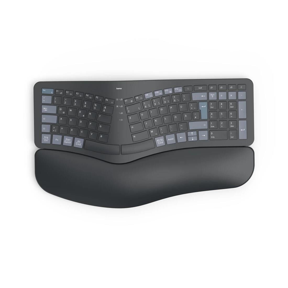 Hama Multi-Device-Tastatur "WK-900 Ergo", kabellos, geteilt, LED, SW, QWERTZ DE