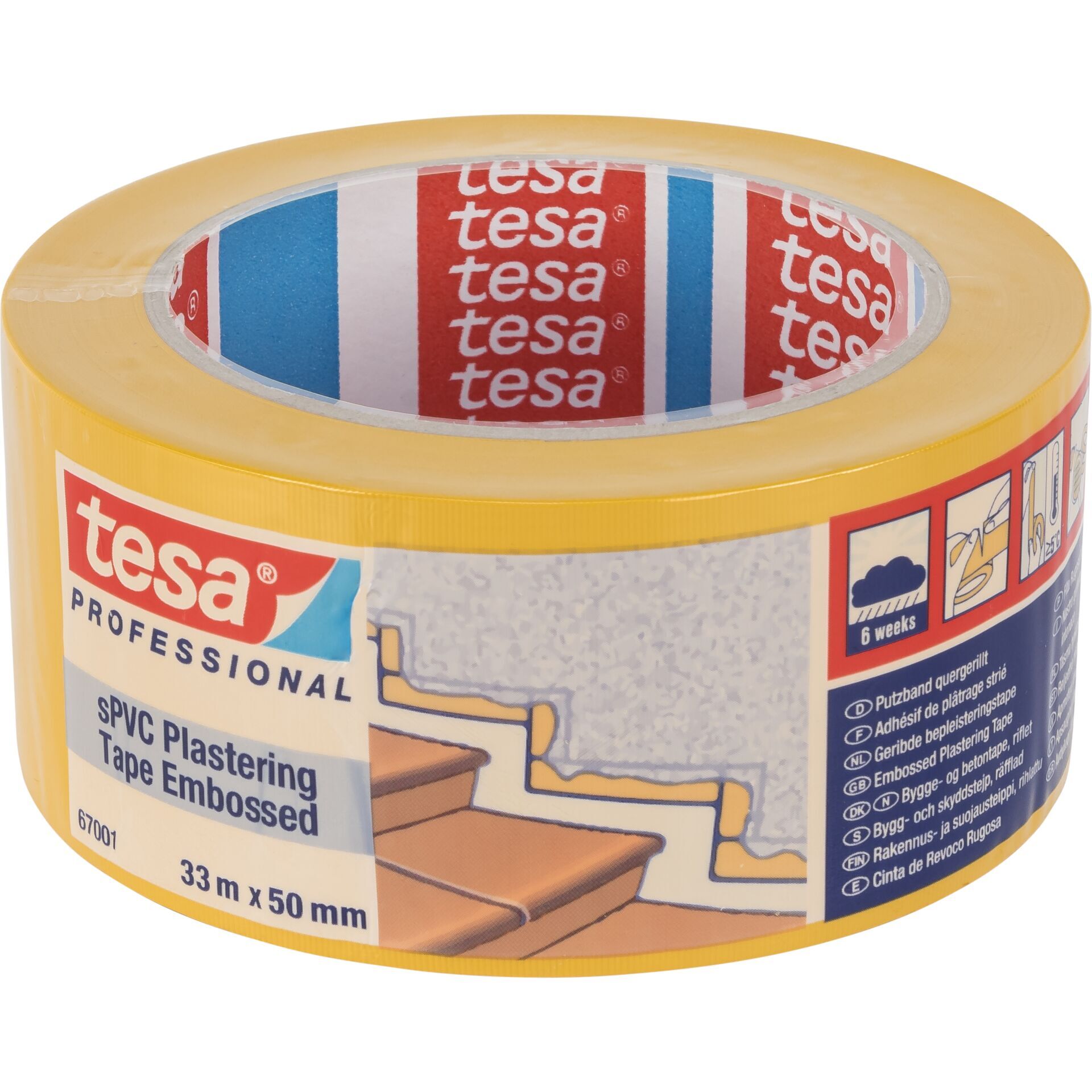 Tesa Putzband, sPVC 33m x 50mm quergerillt gelb 67001