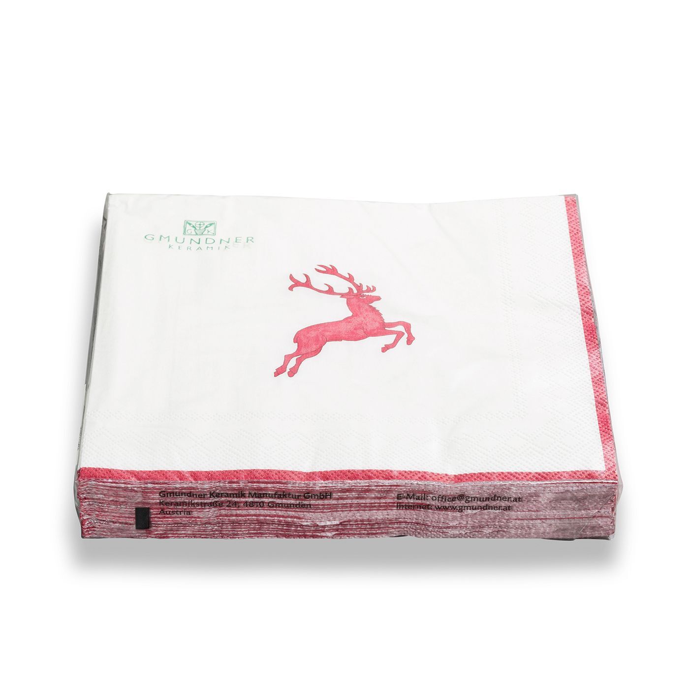 Gmundner Keramik Bordeauxr. Hirsch, Servietten 3-lg/20Stk, 33x33cm