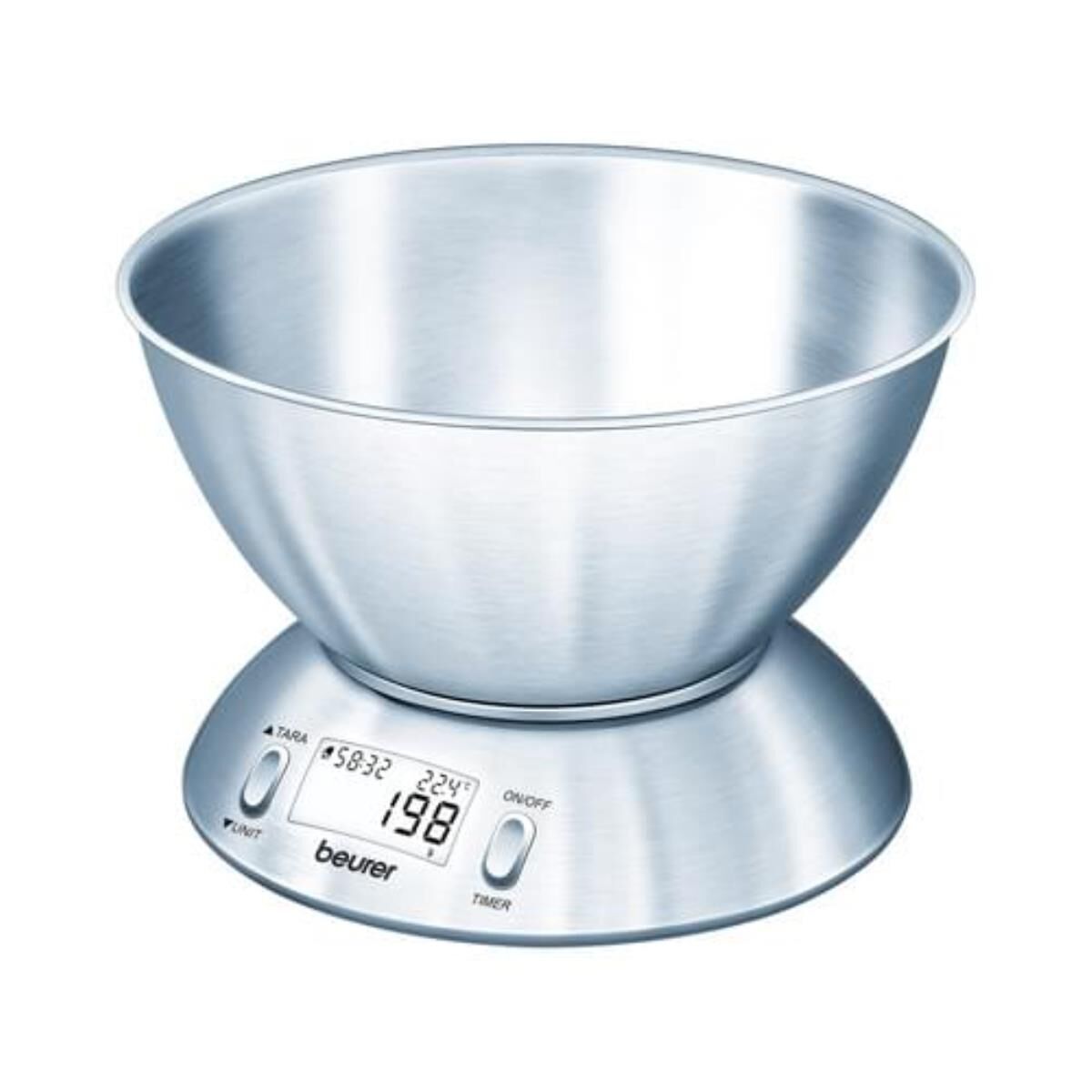 BEURER Küchenwaage bis 5kg 1gTeil Tara LCD Schüssel 1.5 Liter  edelstahl KS 54