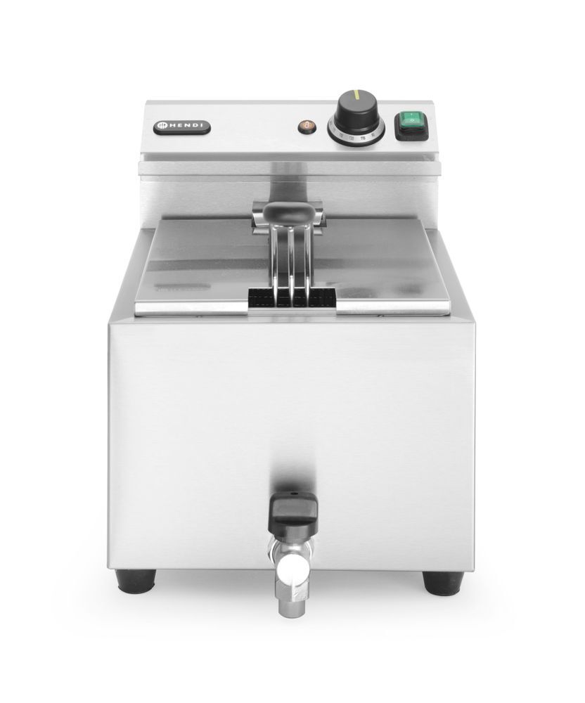 HENDI Profi Line Fritteuse mit Ablasshahn, 8 l, Profi Line, 8L, Hellgrau, 230V/3500W, 305x515x(H)354mm