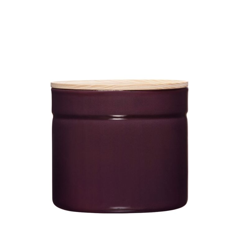 Riess Vorratsdose mit Eschenholzdeckel Ø13cm 1,26L Augergine Emaille