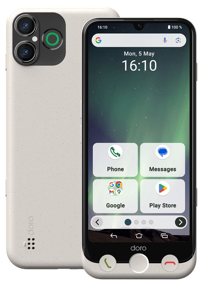 Doro Aurora A30, 15,5 cm (6.1"), 6 GB, 128 GB, 50 MP, Android 14, Schwarz, Weiß