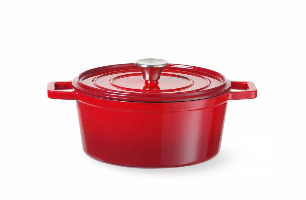 HENDI Emaillierter Gusseisentopf, 3,7L, Rot, 317x240x(H)105mm