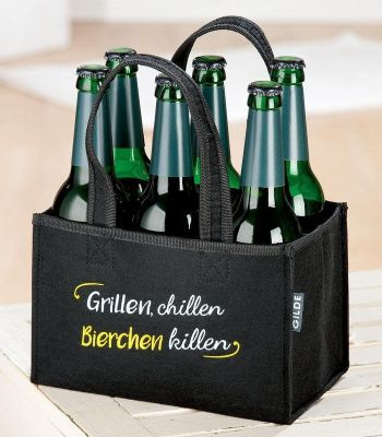 Gilde Flaschentasche, "Grillen,...", Spruch, Filz, schwarz, VE 6, L. 14 cm, B. 23 cm, H. 15 cm